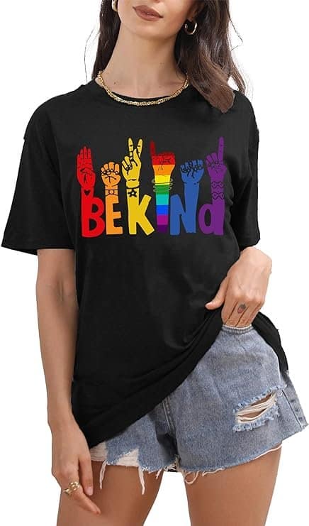 Be Kind T-Shirt for Women,Kindness Short Sleeve Inspirational Tee with sign language - Image 3