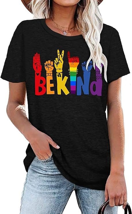 Be Kind T-Shirt for Women,Kindness Short Sleeve Inspirational Tee with sign language - Image 2