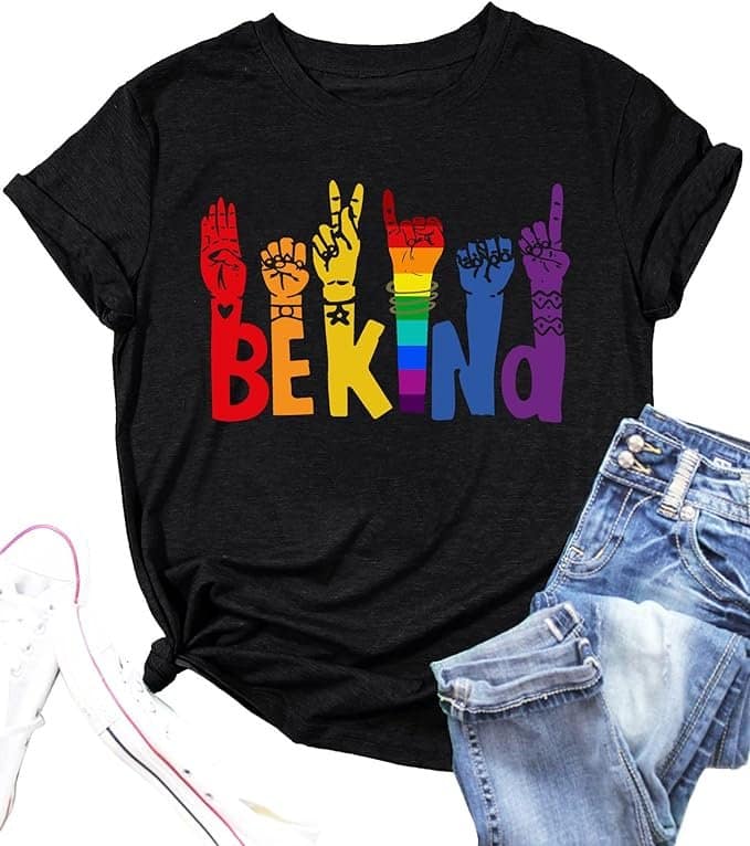 Be Kind T-Shirt for Women,Kindness Short Sleeve Inspirational Tee with sign language